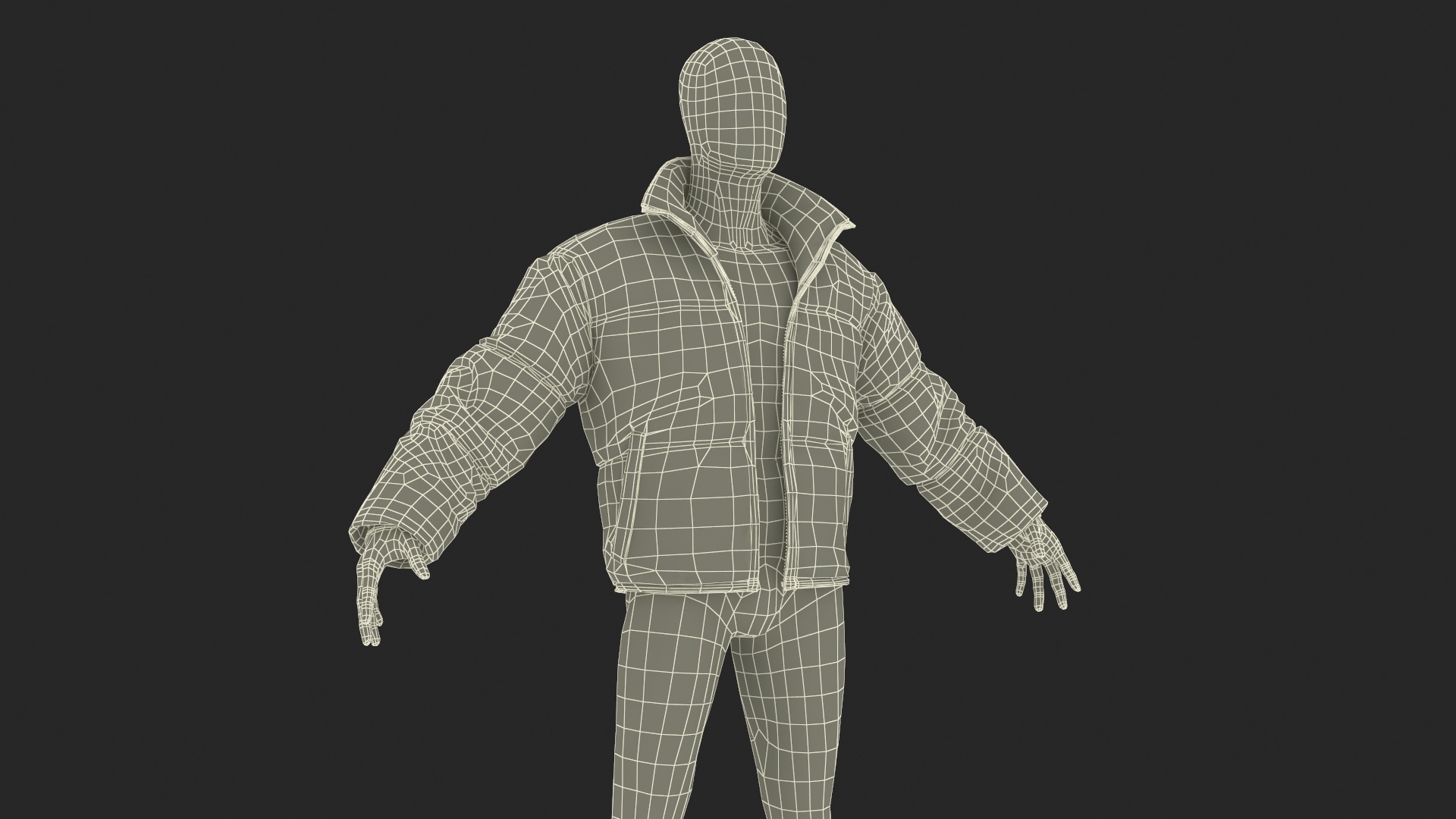 3D model Mens Down Jacket Oversized Green on Mannequin