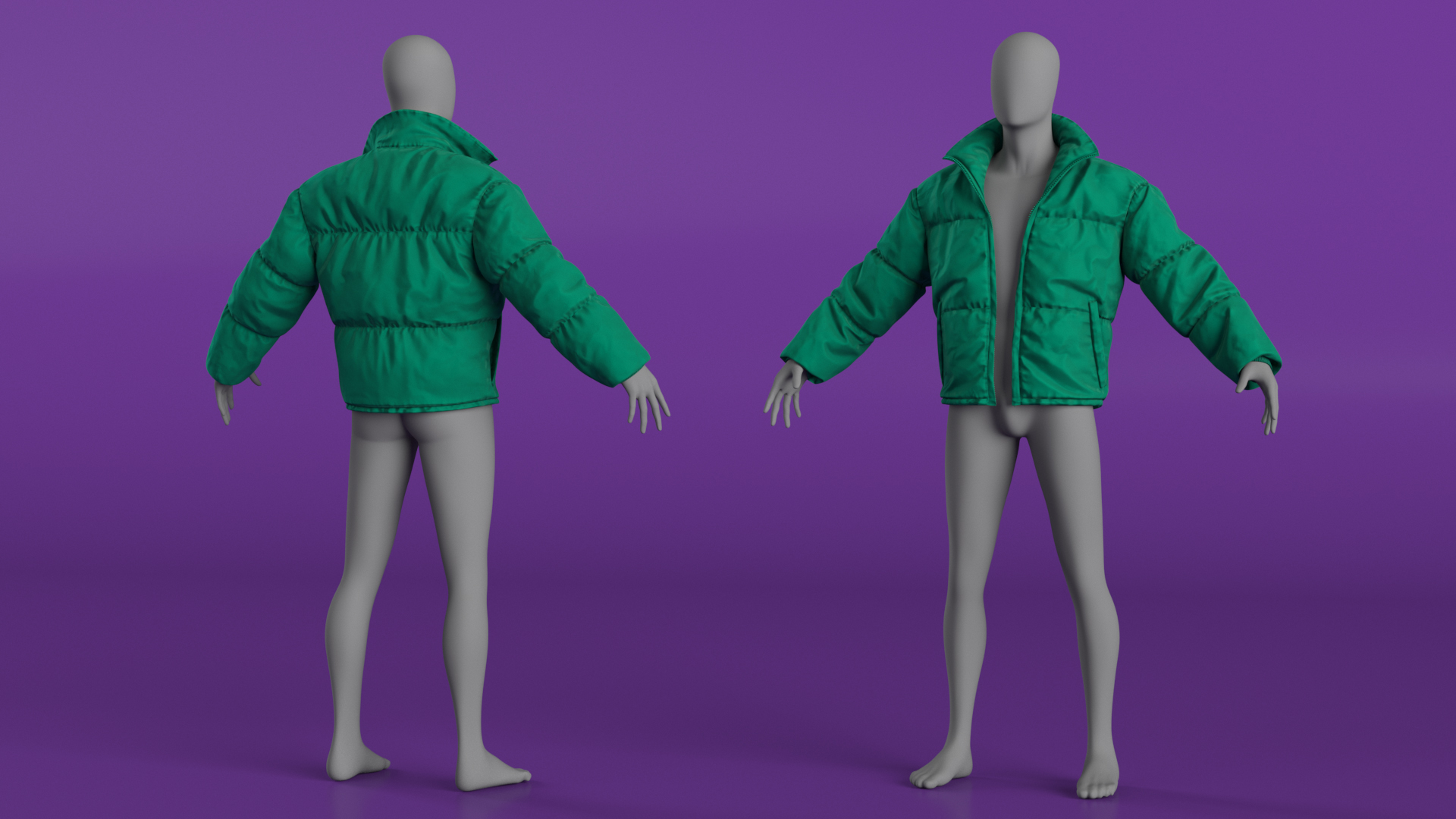 3D model Mens Down Jacket Oversized Green on Mannequin