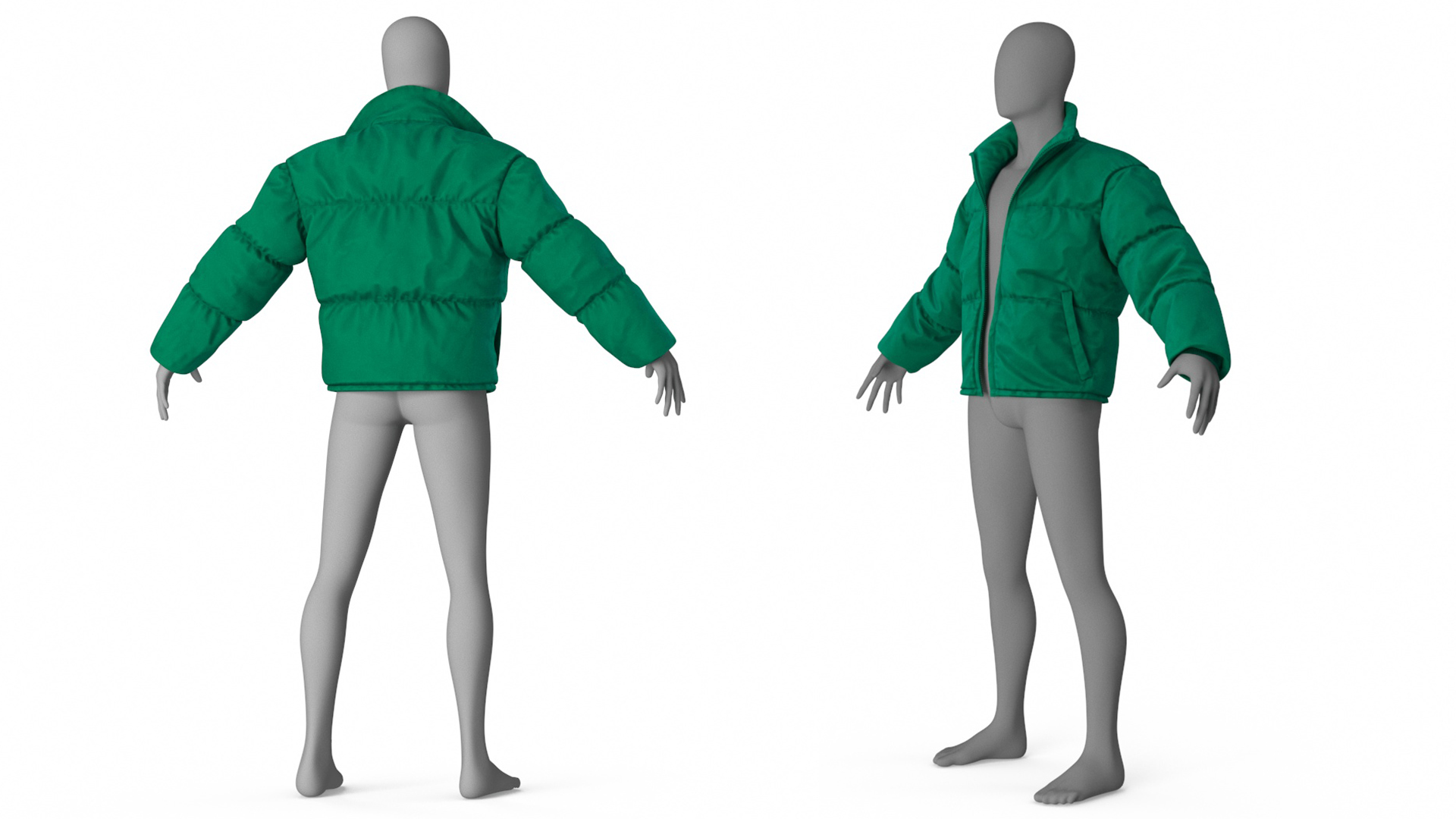 3D model Mens Down Jacket Oversized Green on Mannequin