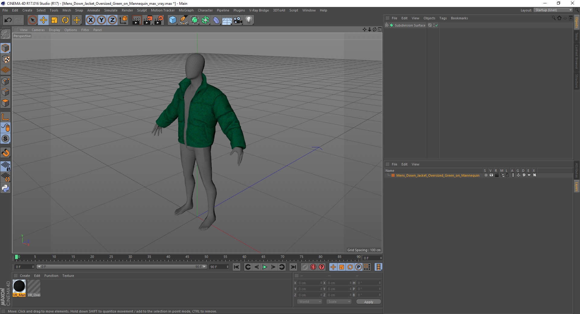 3D model Mens Down Jacket Oversized Green on Mannequin