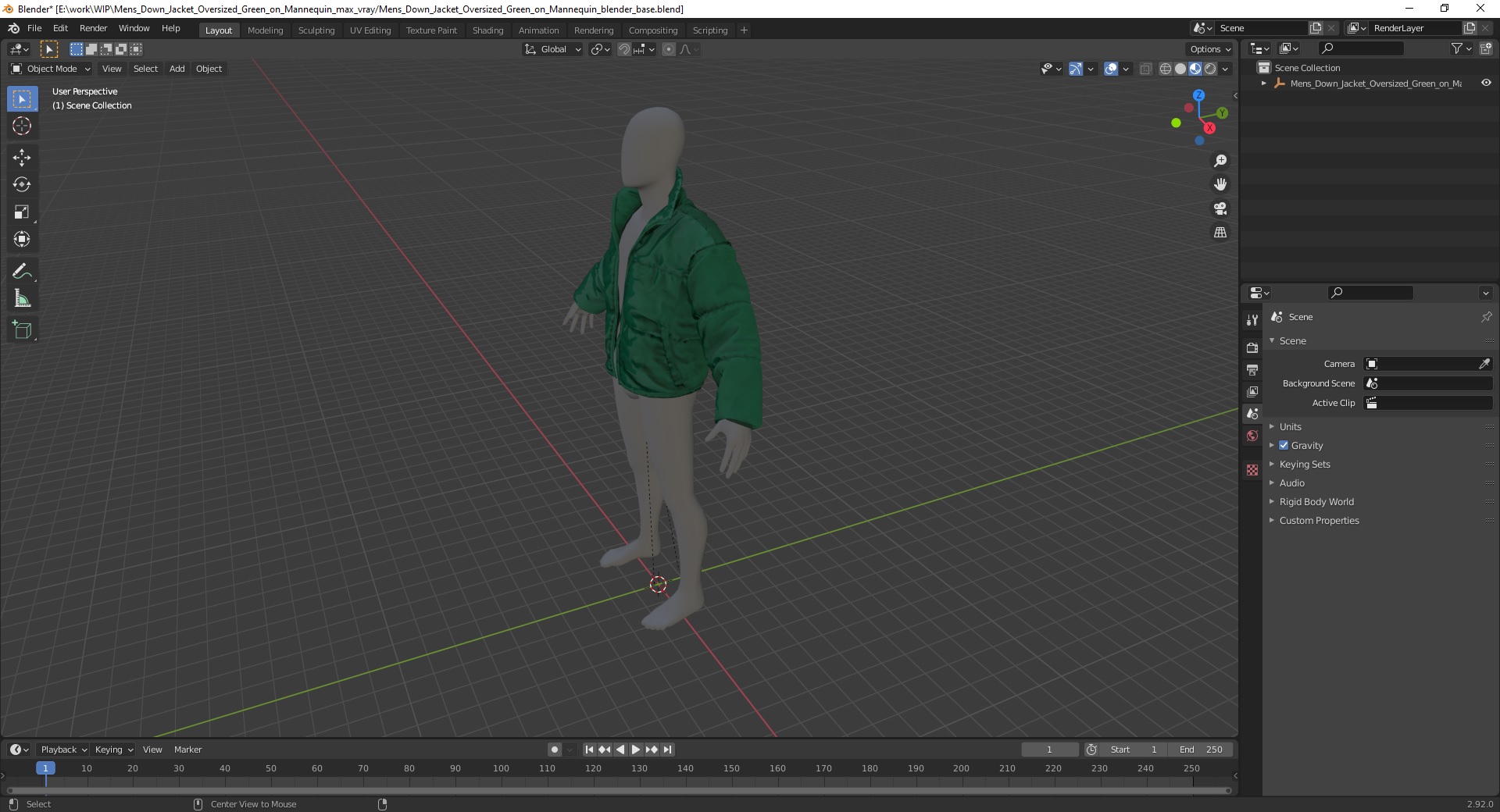 3D model Mens Down Jacket Oversized Green on Mannequin