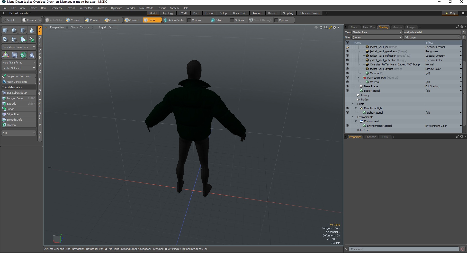 3D model Mens Down Jacket Oversized Green on Mannequin