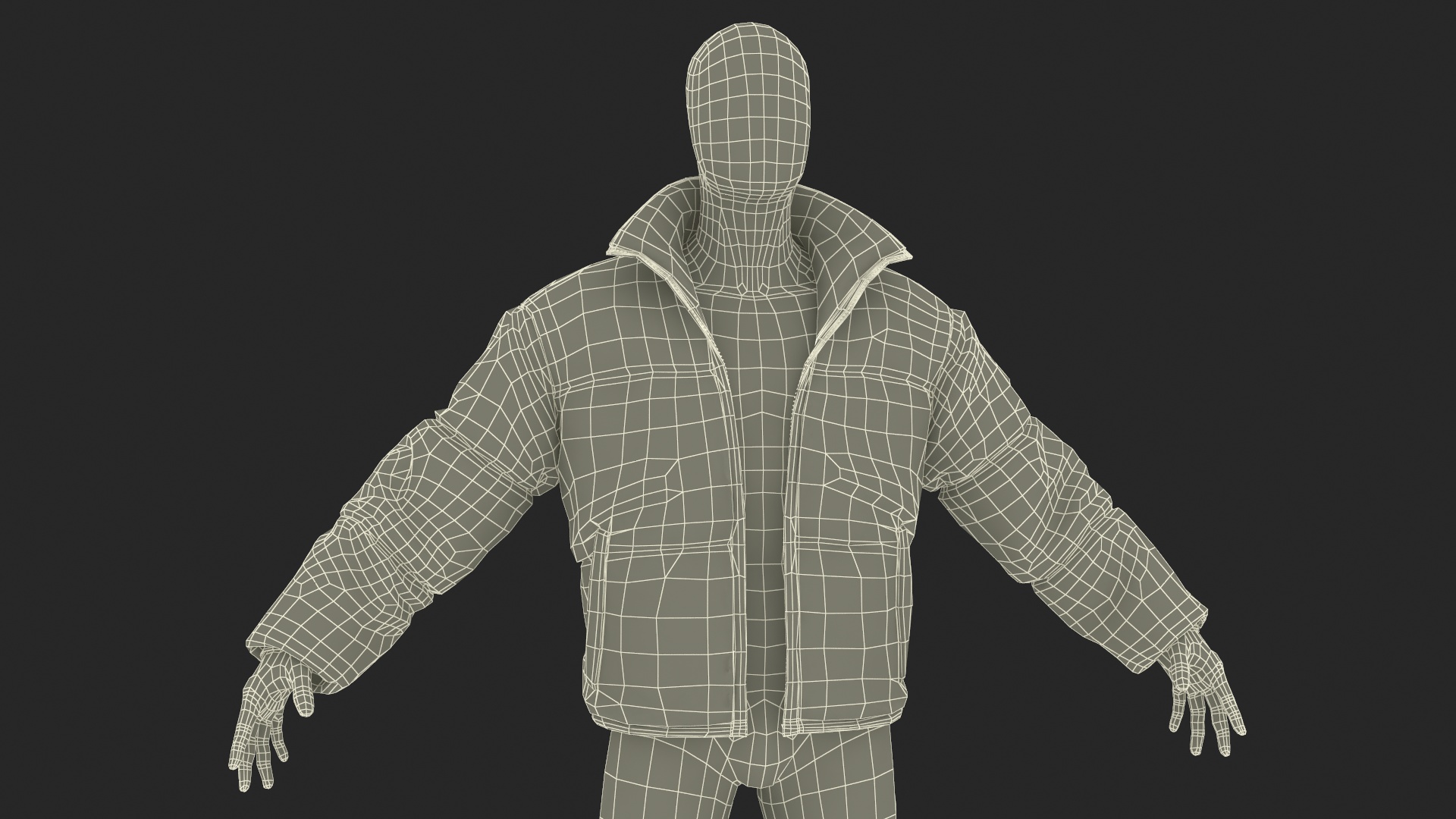 3D model Mens Down Jacket Oversized Green on Mannequin