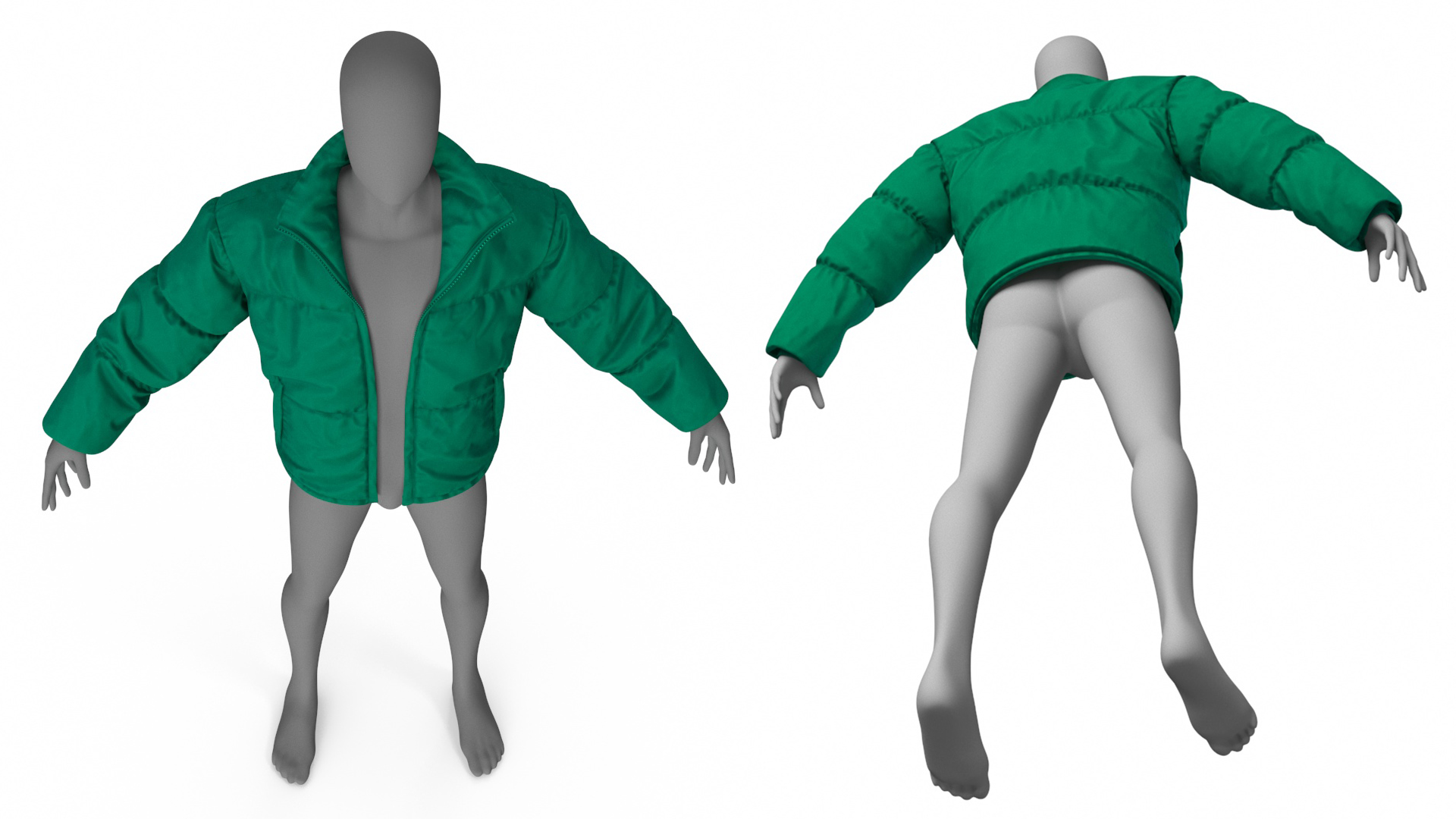 3D model Mens Down Jacket Oversized Green on Mannequin