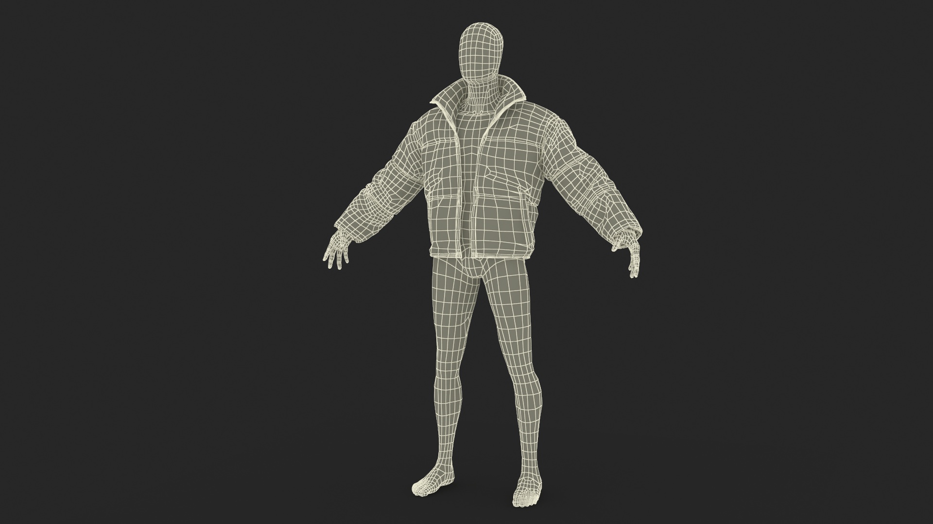 3D model Mens Down Jacket Oversized Green on Mannequin