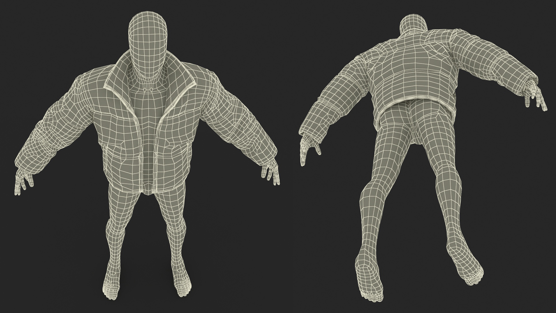 3D model Mens Down Jacket Oversized Green on Mannequin