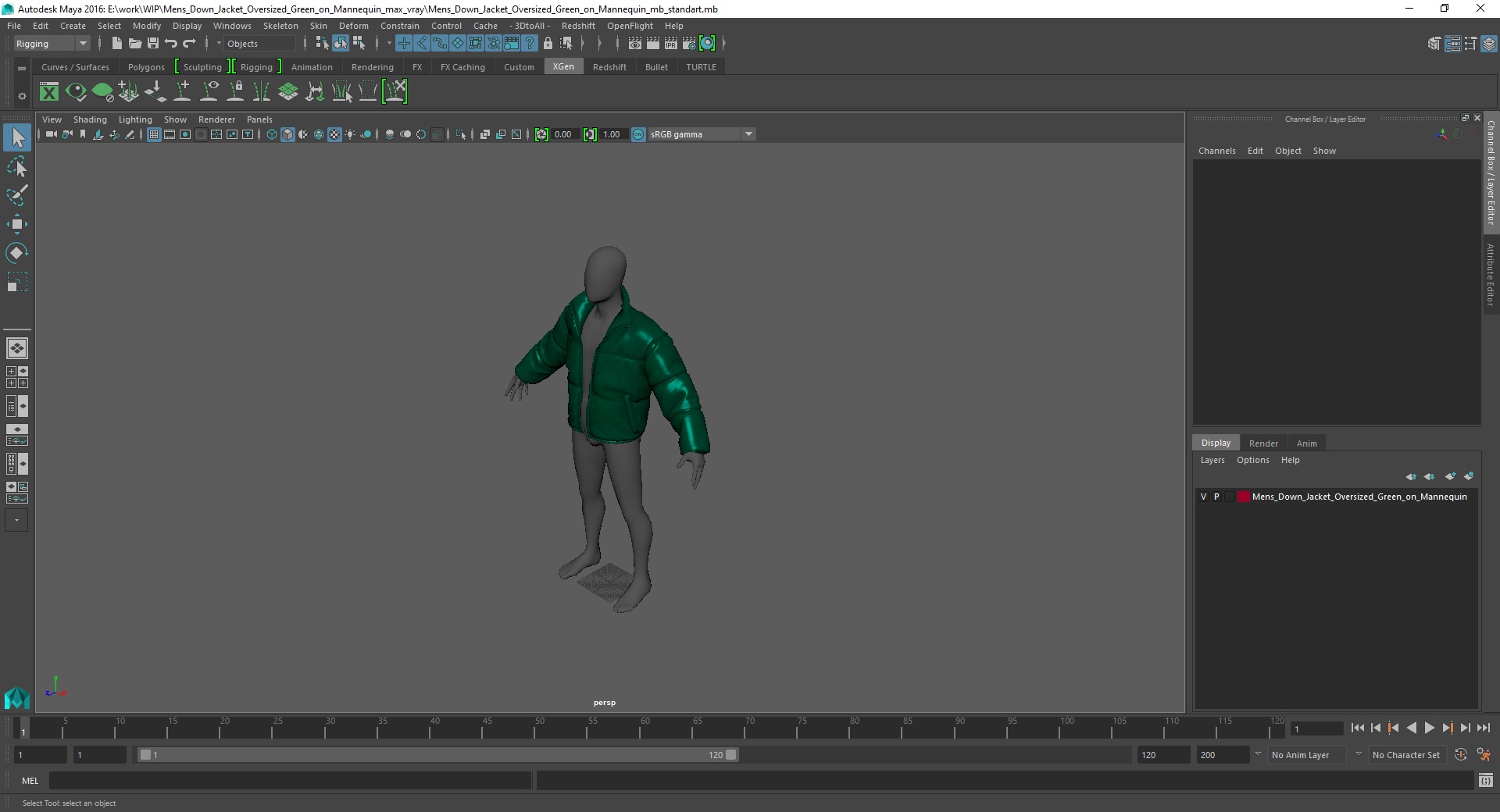 3D model Mens Down Jacket Oversized Green on Mannequin