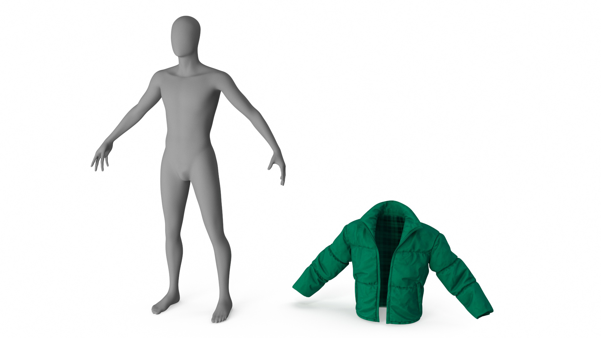 3D model Mens Down Jacket Oversized Green on Mannequin