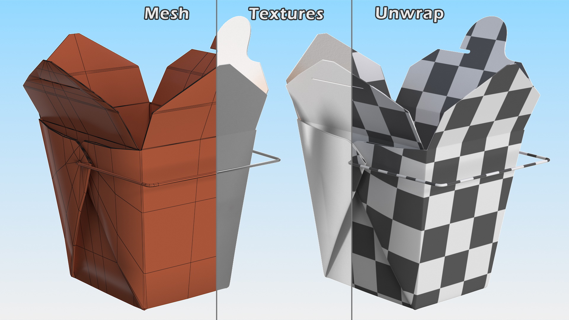 Paper Take Out Food Container 32 Oz Opened 3D