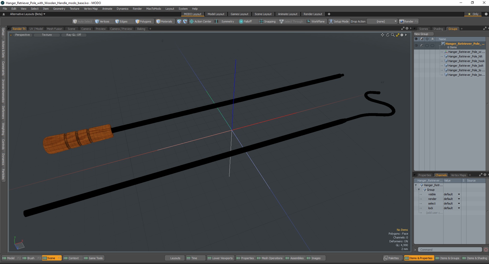 3D model Hanger Retriever Pole with Wooden Handle