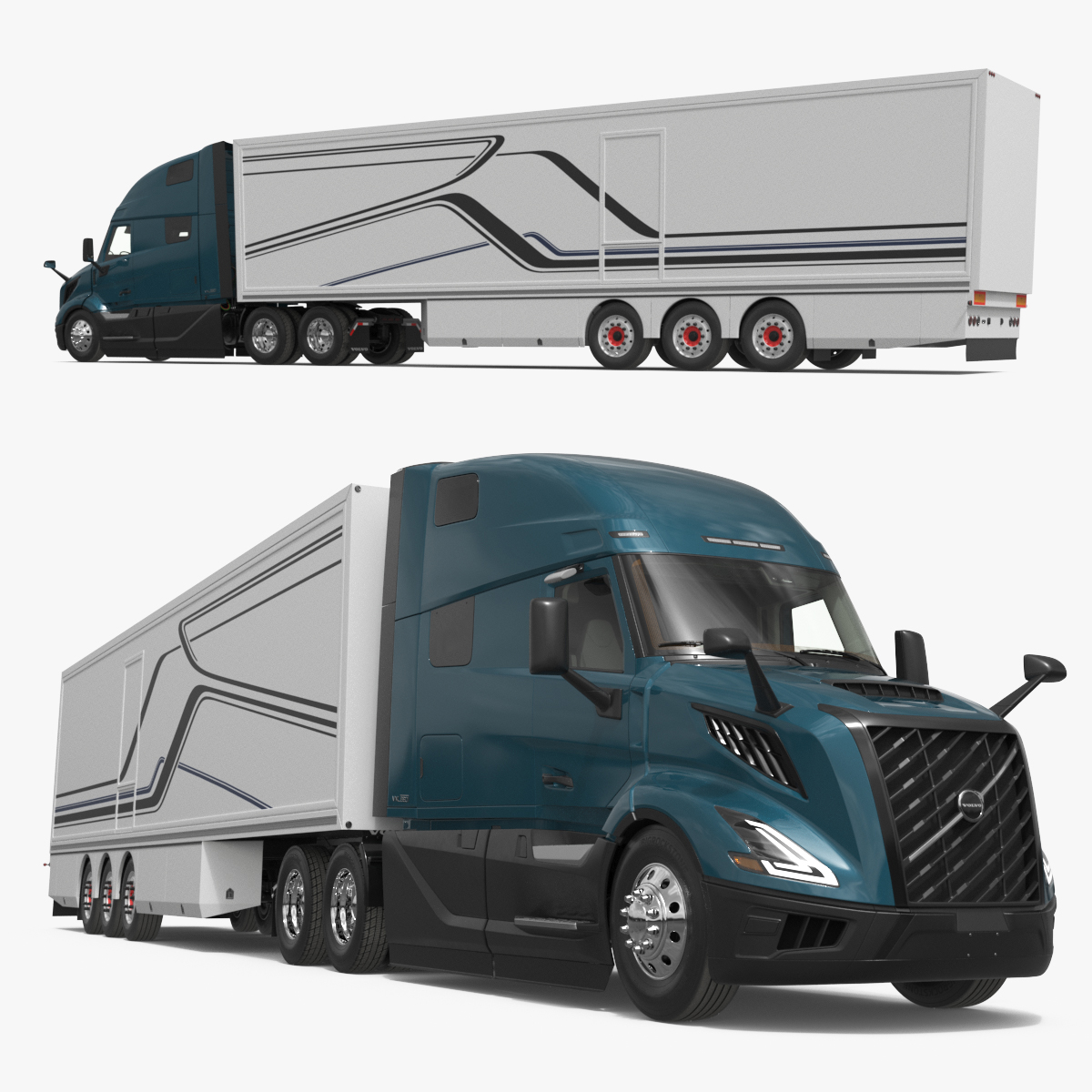 Volvo VNL 860 Sleeper Tractor with Cargo Trailer 3D model preview