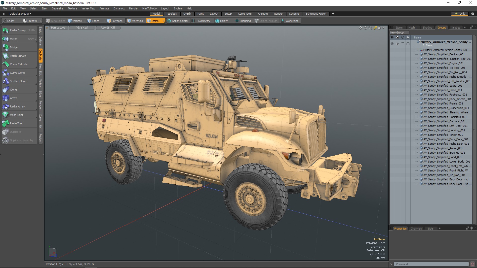 3D Military Armored Vehicle Sandy Simplified