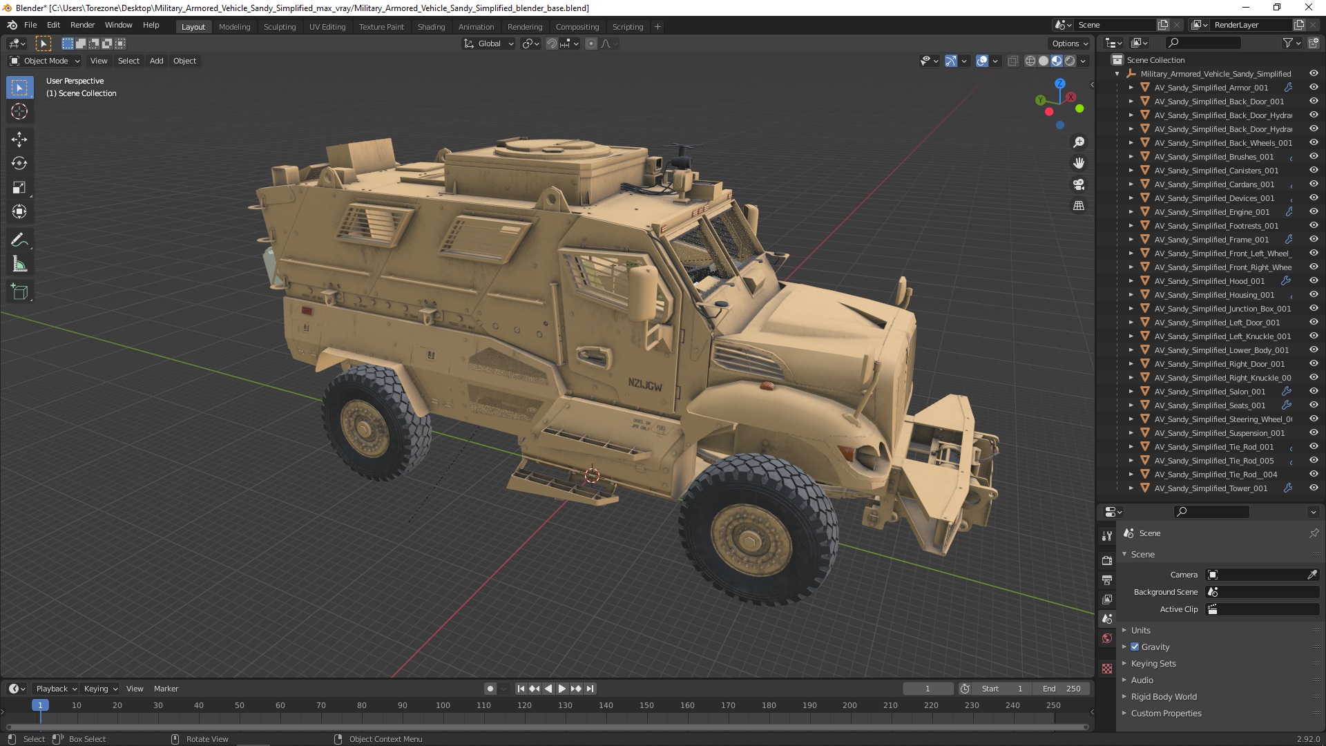 3D Military Armored Vehicle Sandy Simplified