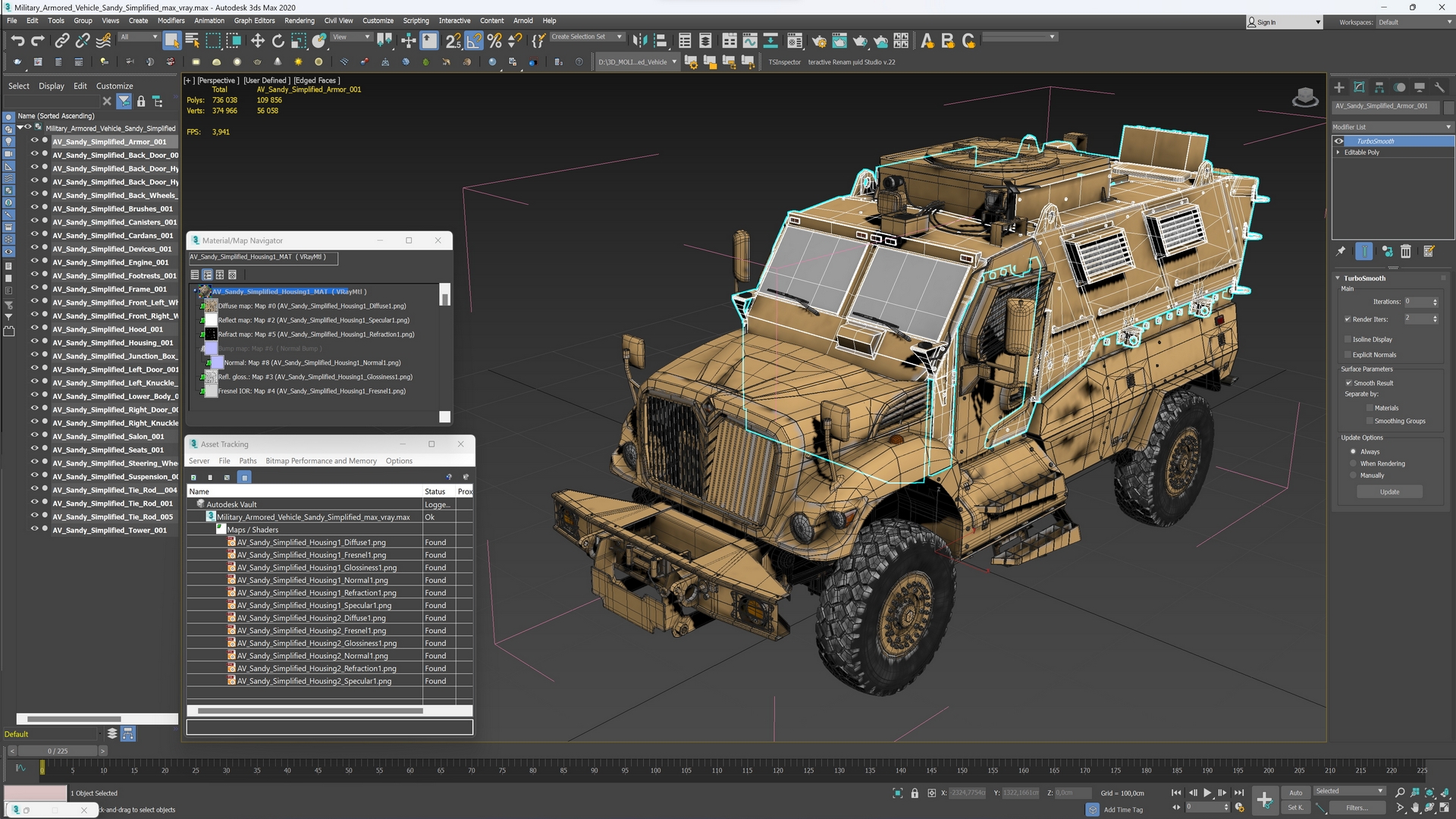 3D Military Armored Vehicle Sandy Simplified