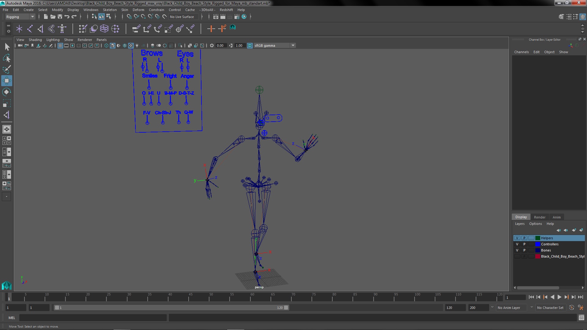 3D Black Child Boy Beach Style Rigged for Maya model