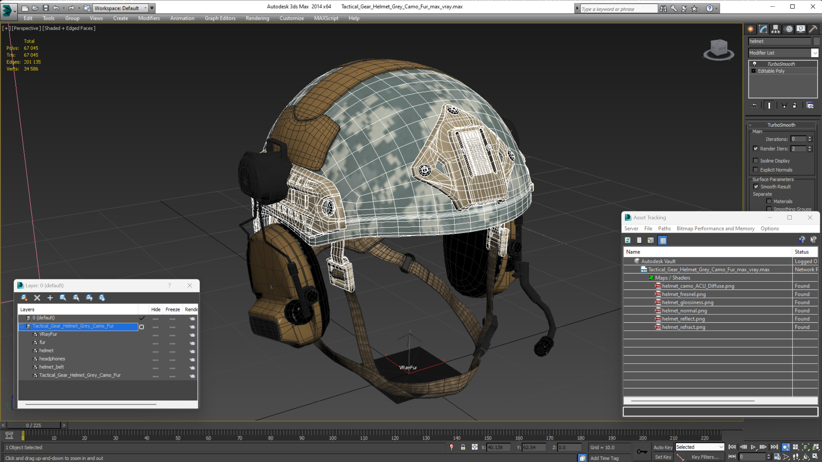 Tactical Gear Helmet Grey Camo Fur 3D model