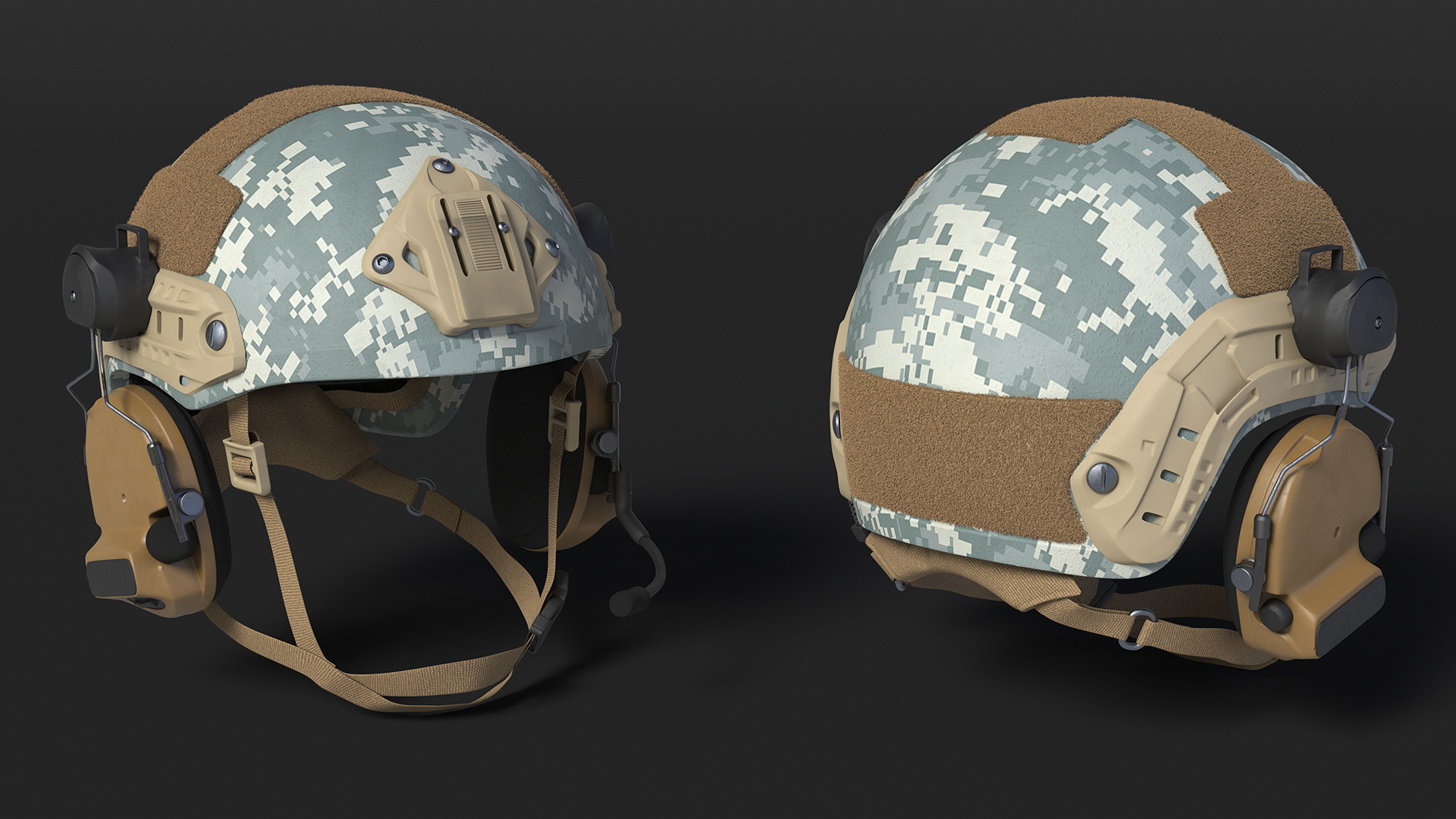 Tactical Gear Helmet Grey Camo Fur 3D model