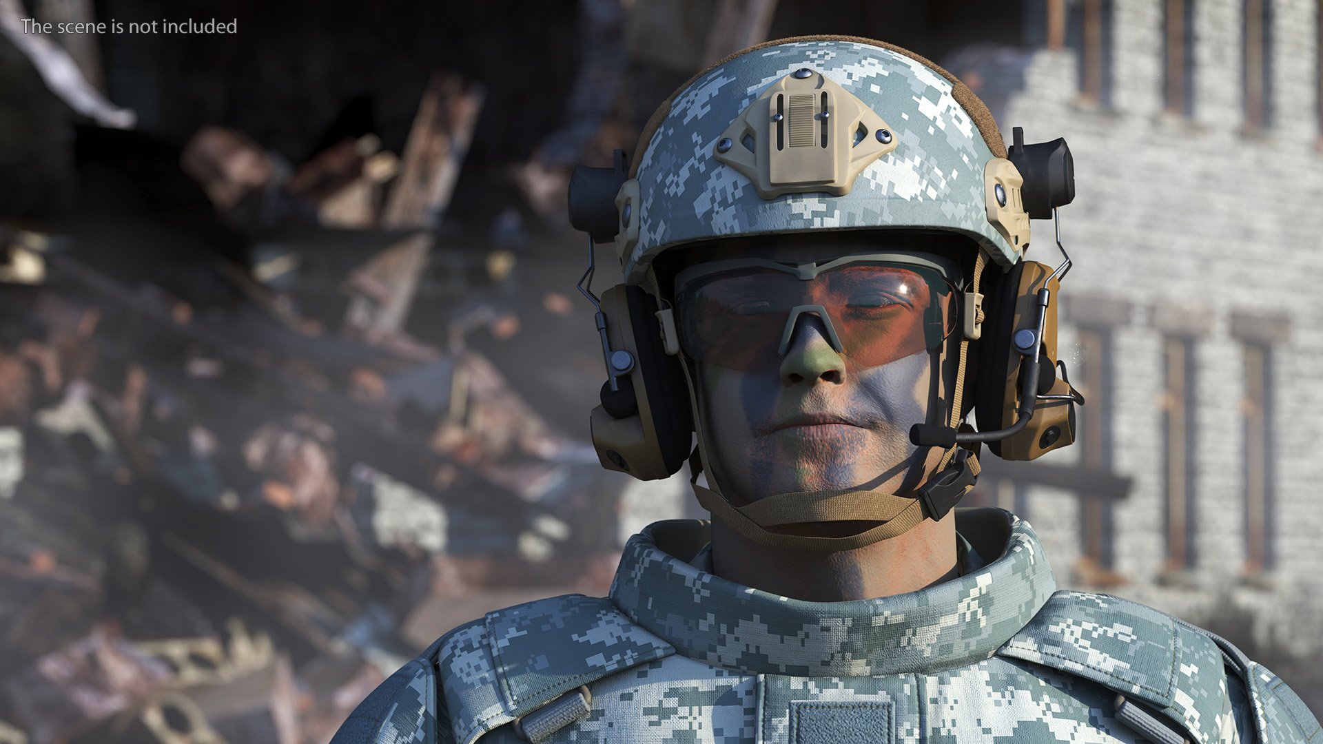 Tactical Gear Helmet Grey Camo Fur 3D model