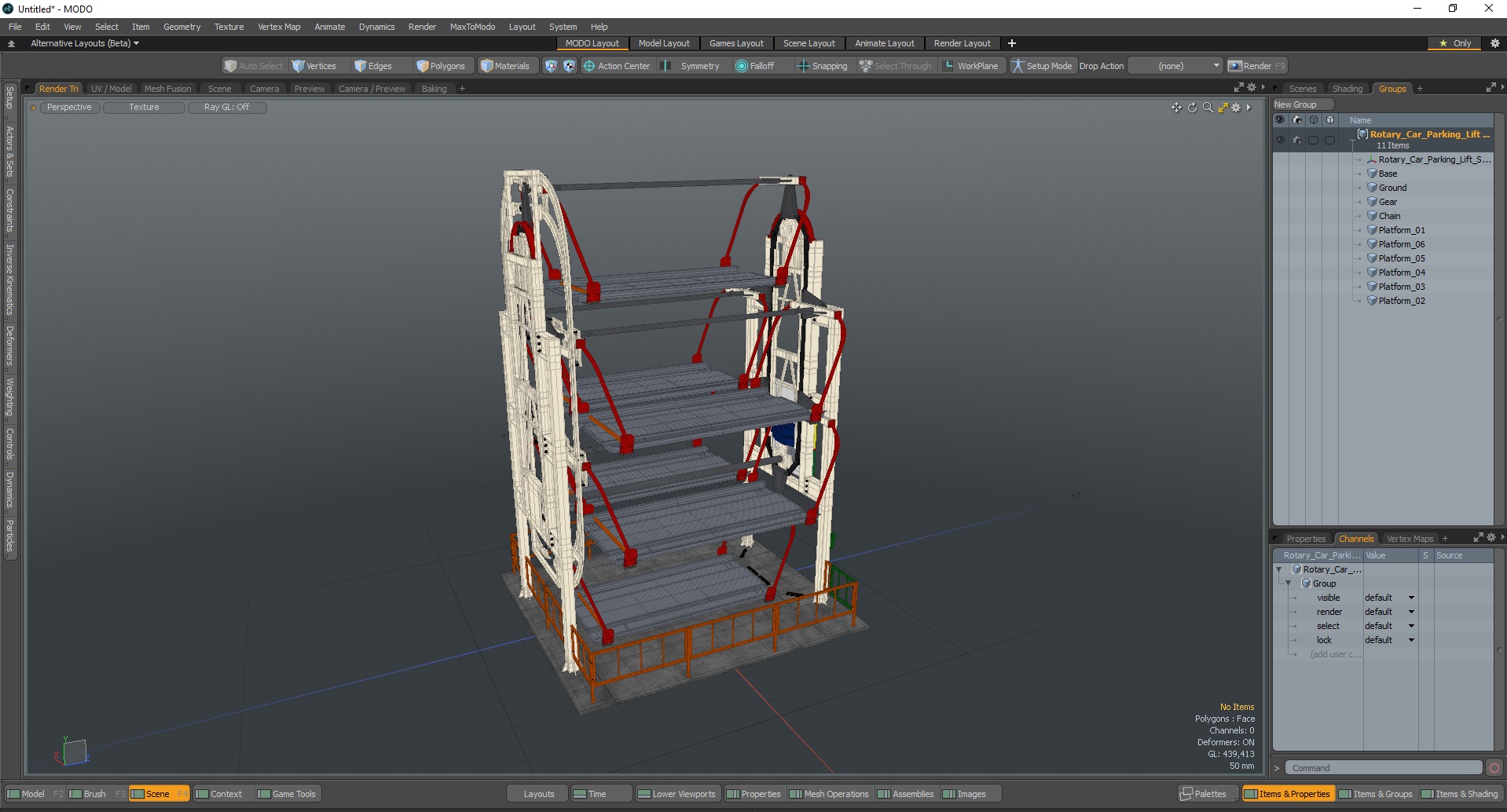 3D Rotary Car Parking Lift System 6 Place model