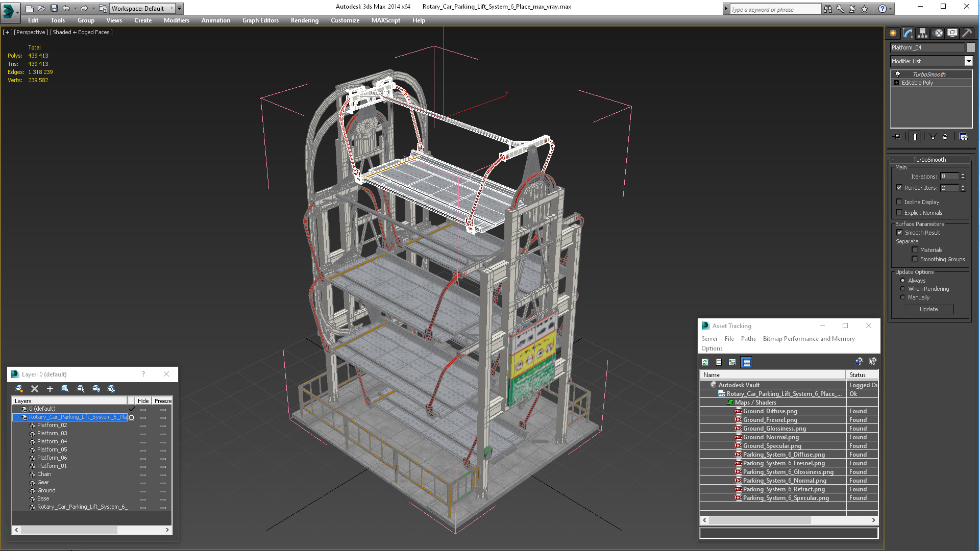 3D Rotary Car Parking Lift System 6 Place model