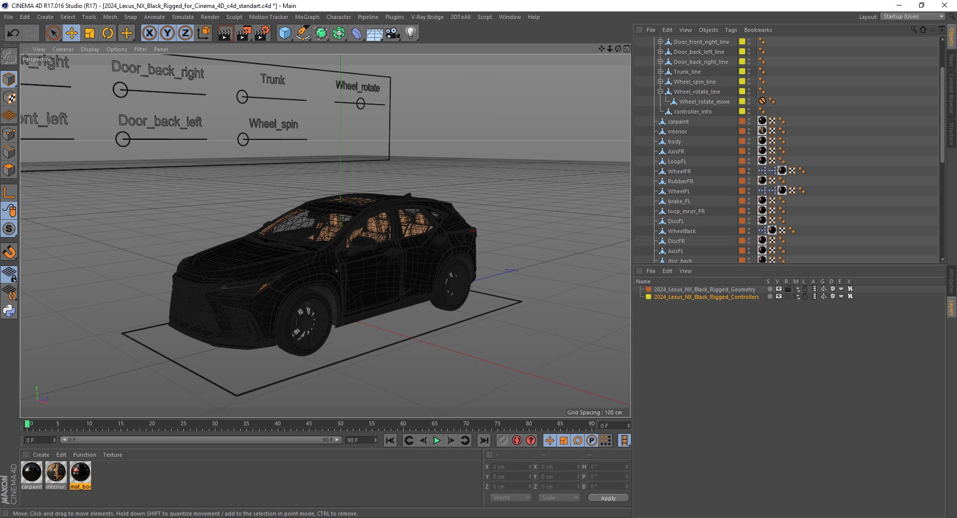 3D model 2024 Lexus NX Black Rigged for Cinema 4D