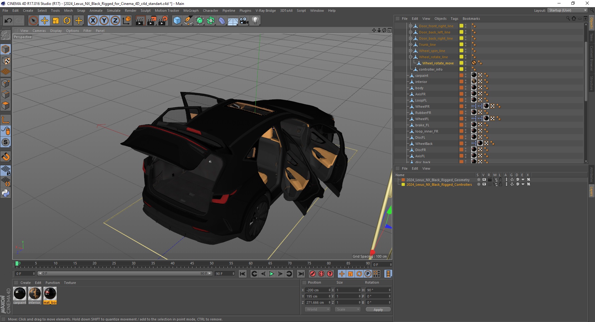 3D model 2024 Lexus NX Black Rigged for Cinema 4D