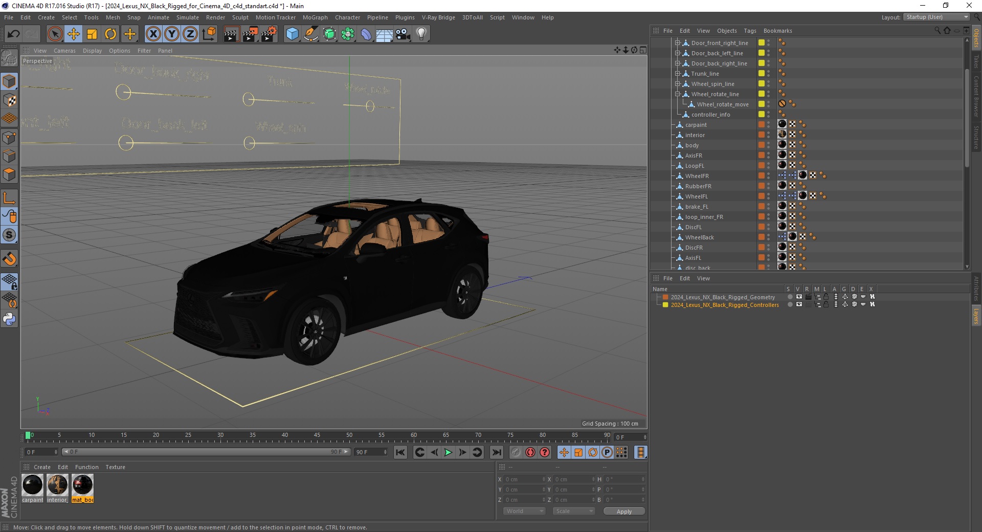 3D model 2024 Lexus NX Black Rigged for Cinema 4D