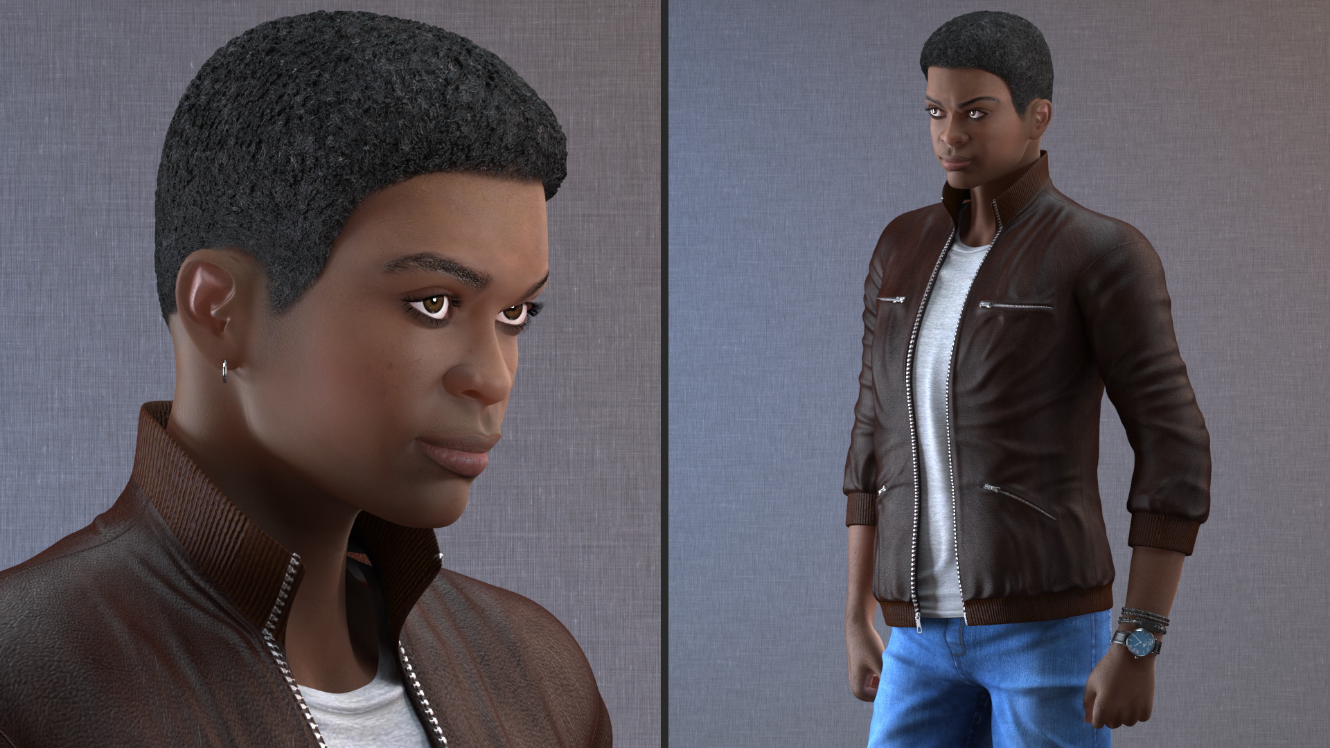 Teenager Dark Skin Street Outfit Rigged 3D model