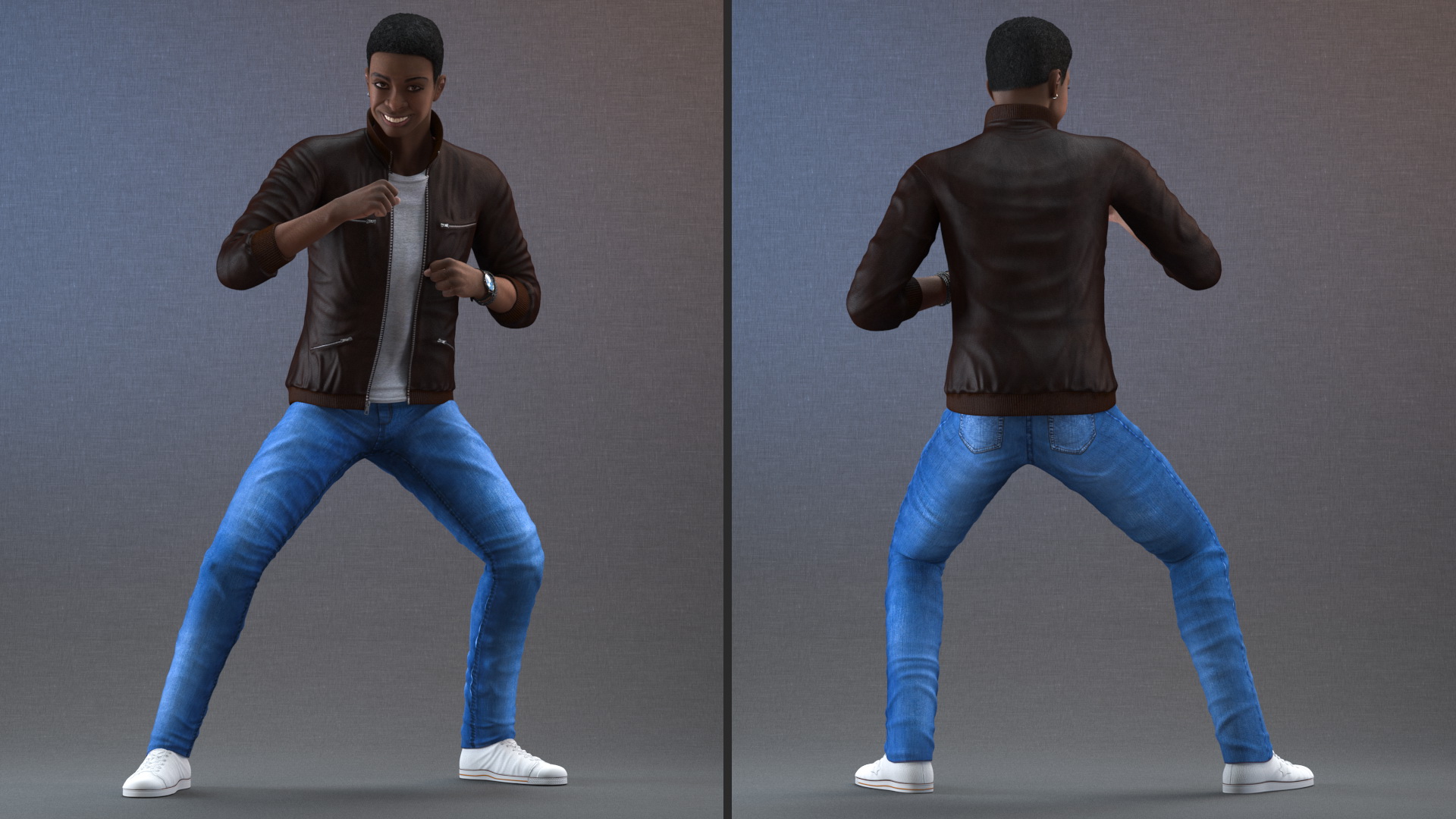 Teenager Dark Skin Street Outfit Rigged 3D model