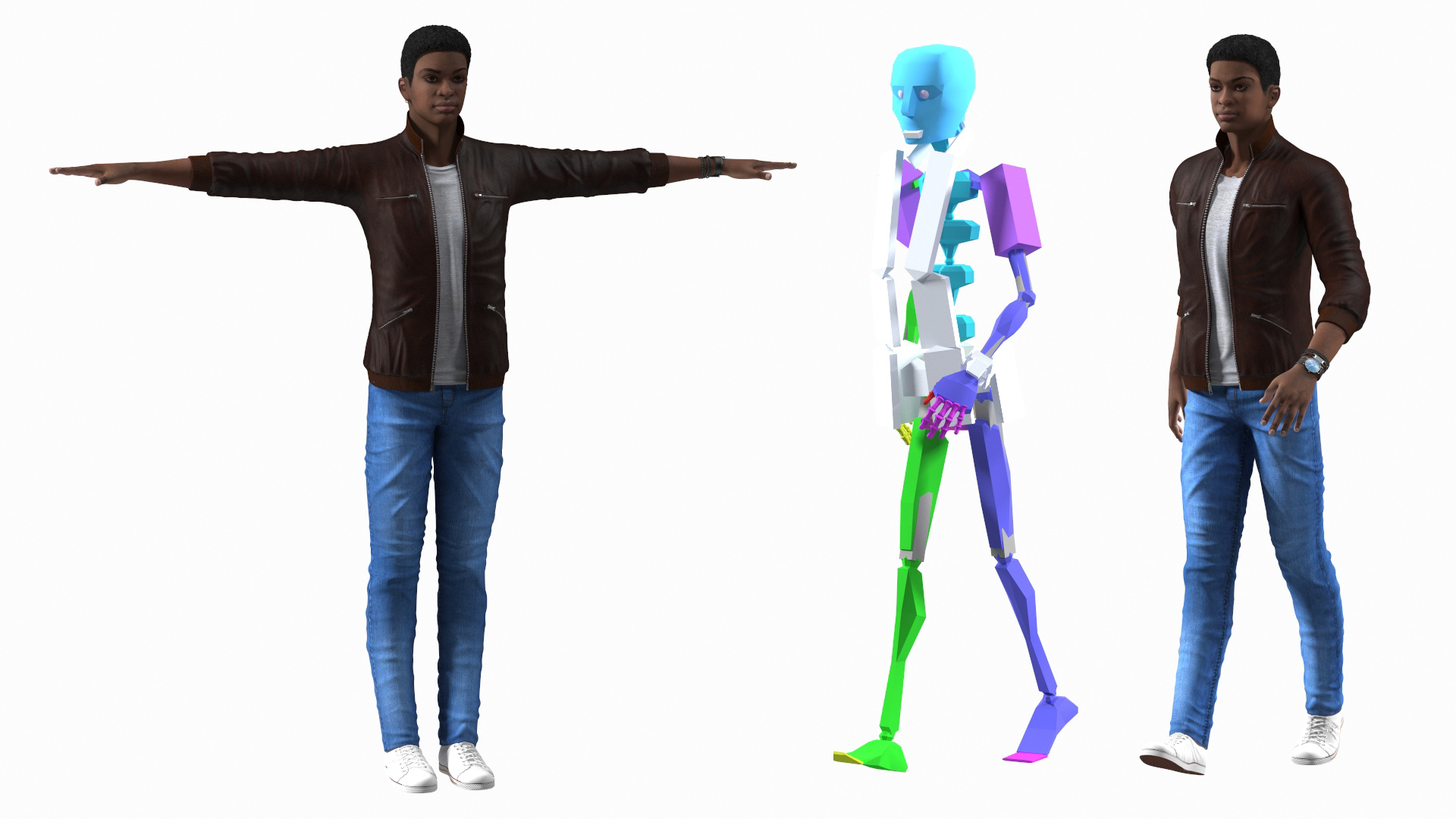 Teenager Dark Skin Street Outfit Rigged 3D model