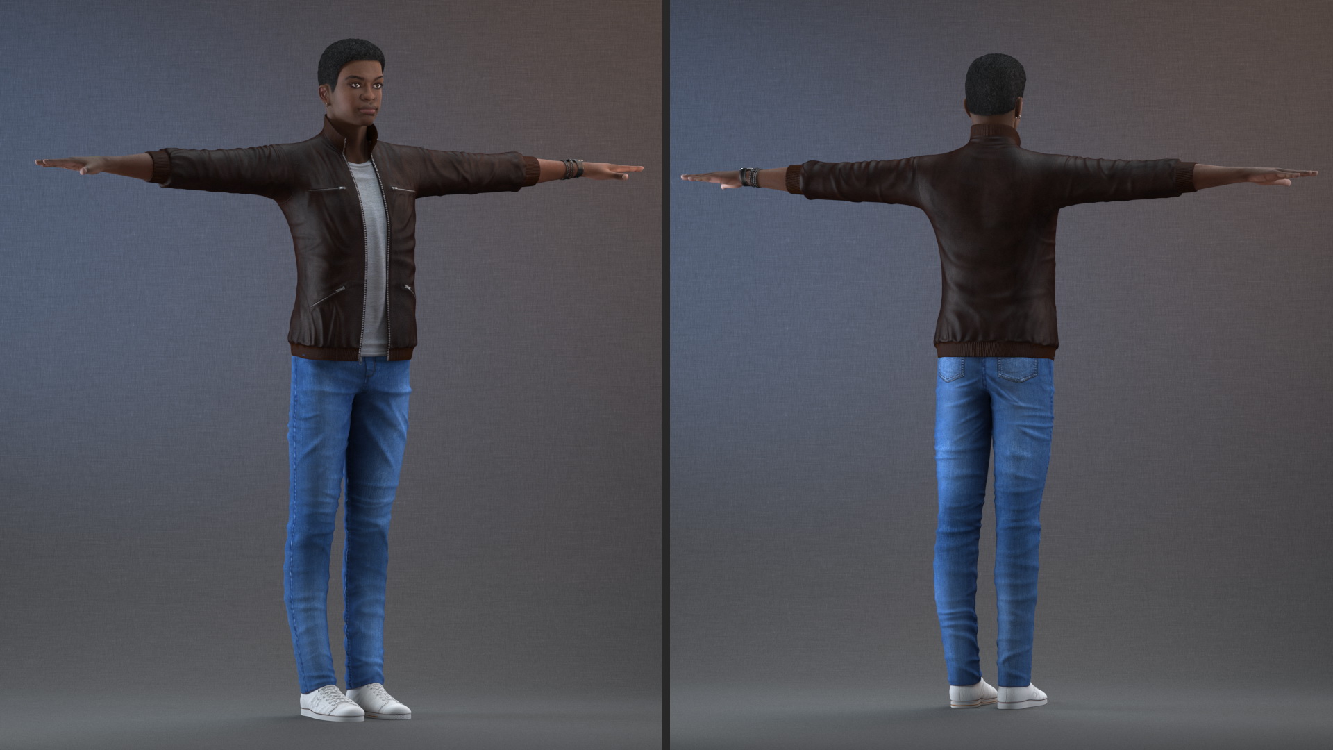 Teenager Dark Skin Street Outfit Rigged 3D model