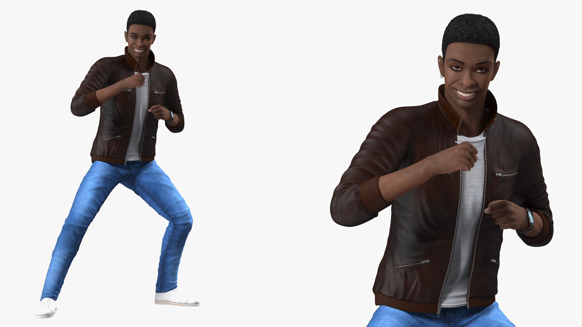 Teenager Dark Skin Street Outfit Rigged 3D model