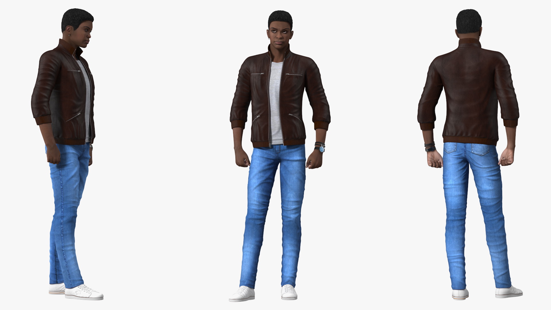 Teenager Dark Skin Street Outfit Rigged 3D model