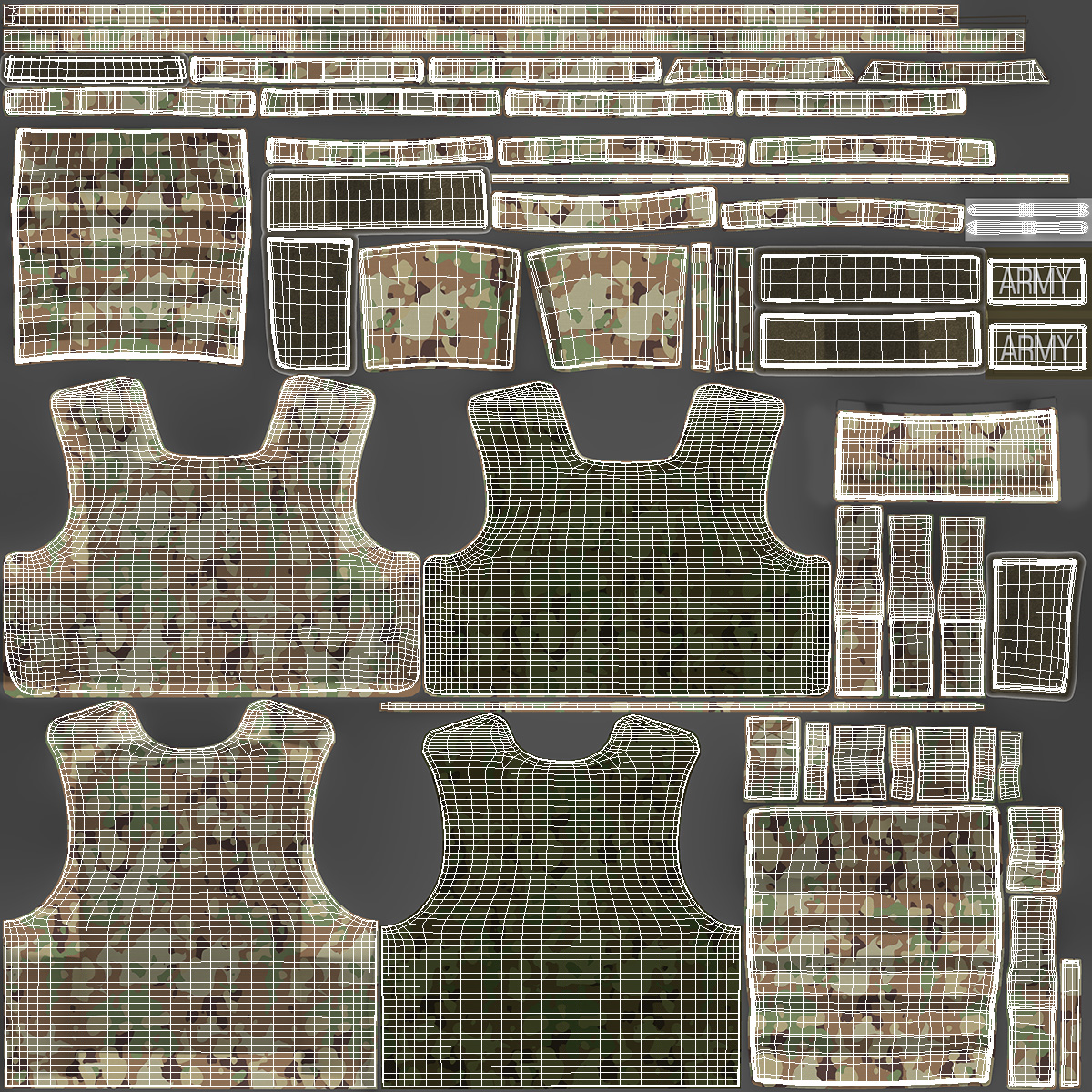 3D Camo Army Body Armor Carrier model