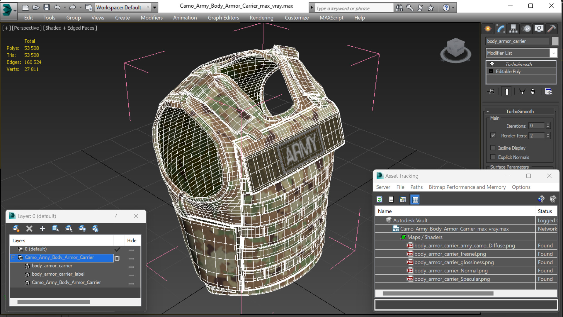 3D Camo Army Body Armor Carrier model