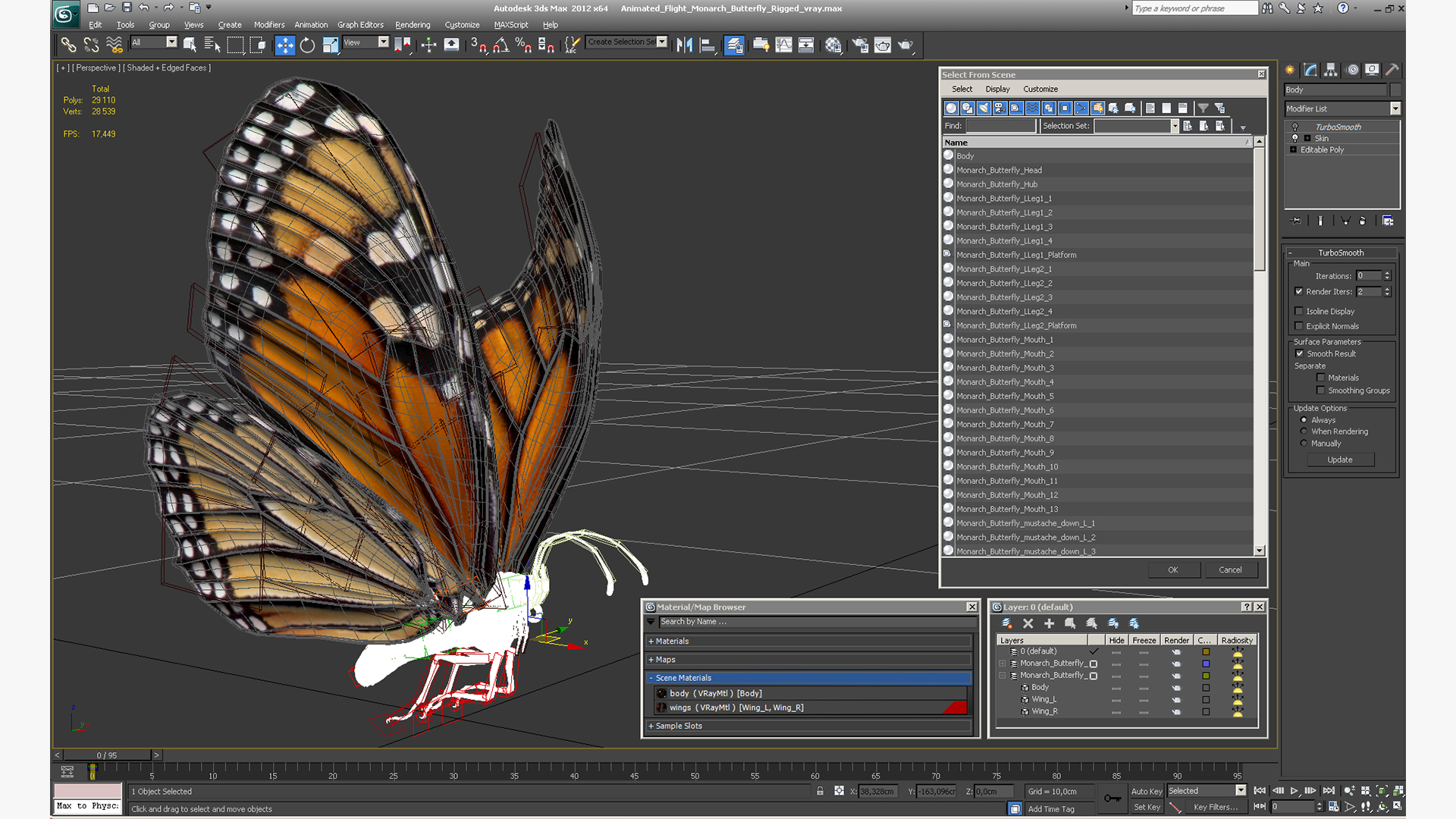 3D model Animated Flight Monarch Butterfly Rigged