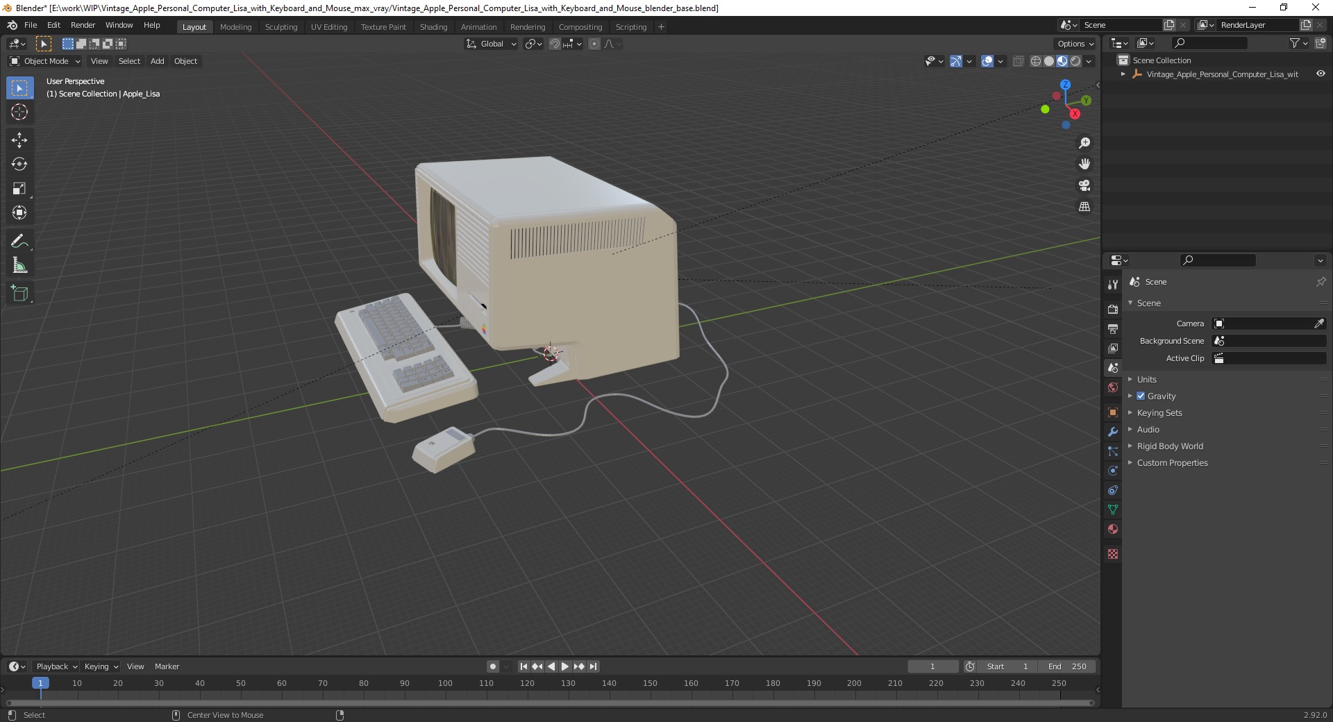 3D model Vintage Apple Personal Computer Lisa with Keyboard and Mouse