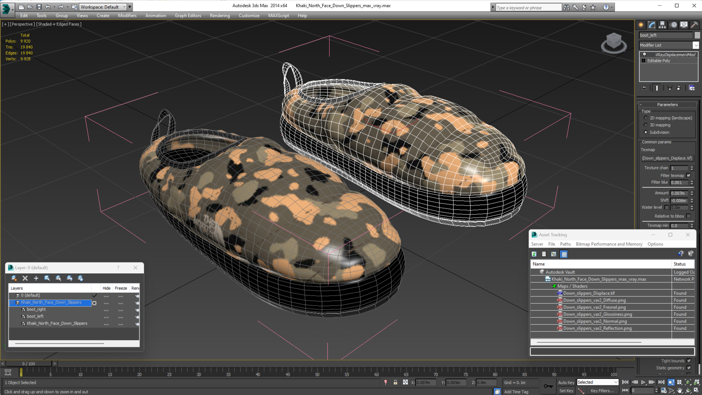 3D model Khaki North Face Down Slippers
