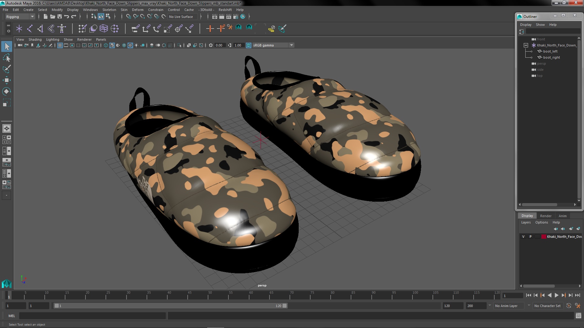 3D model Khaki North Face Down Slippers