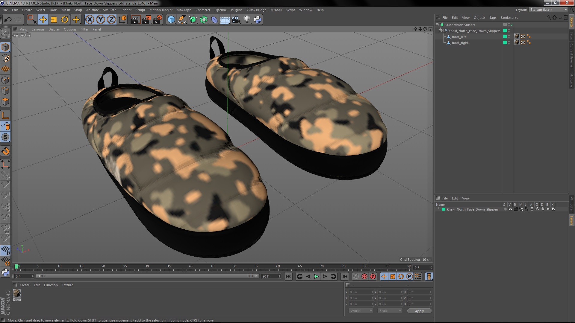 3D model Khaki North Face Down Slippers