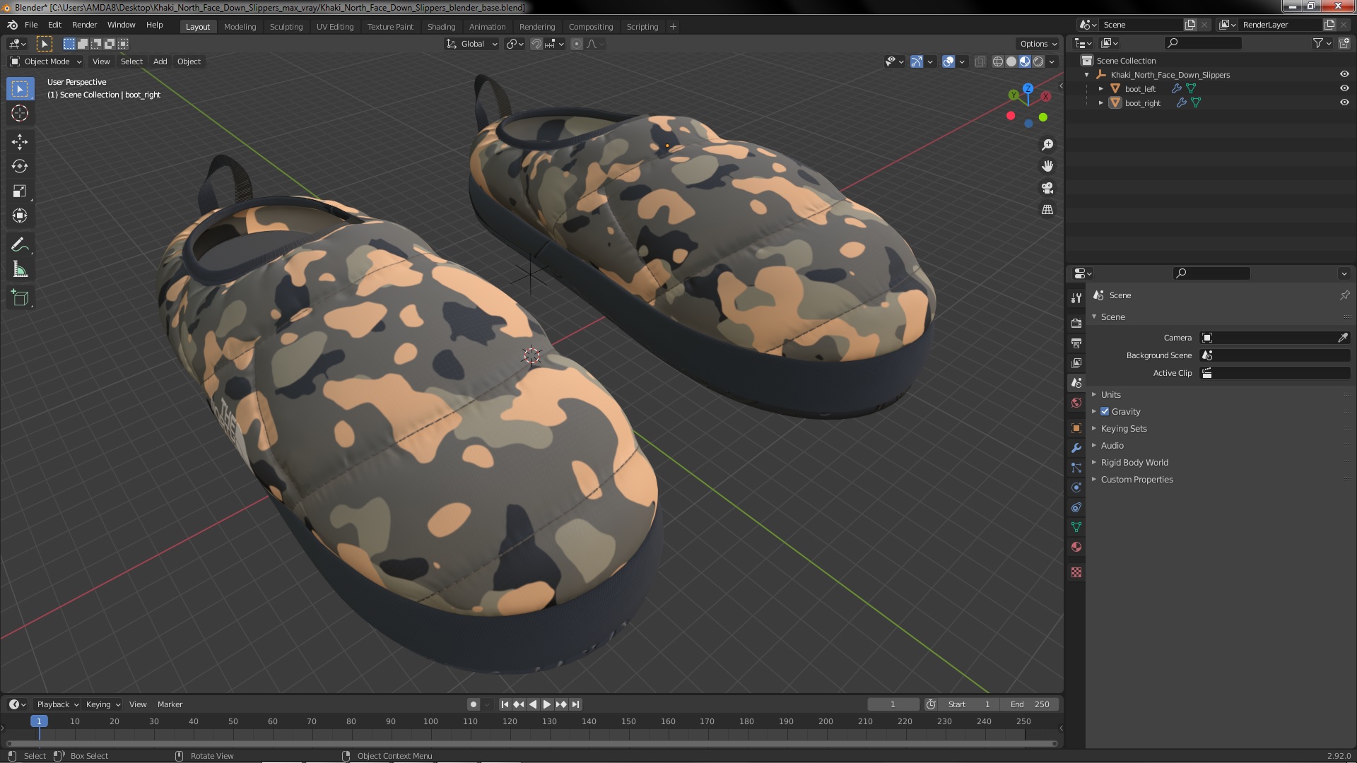 3D model Khaki North Face Down Slippers