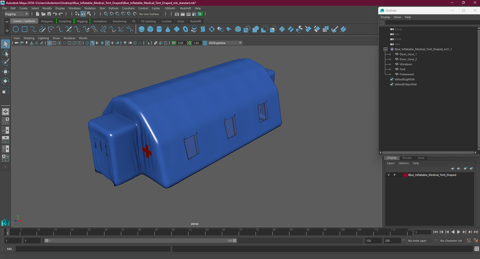 3D model Blue Inflatable Medical Tent Draped