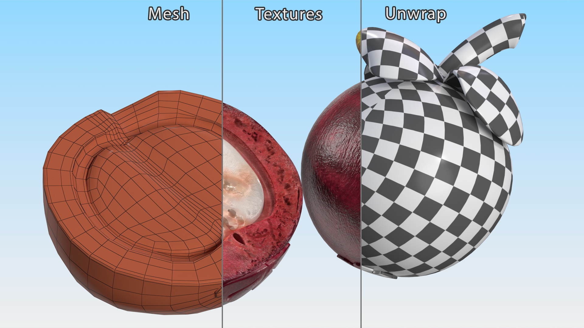 3D Thailand Mangosteen Whole and Half Cut model