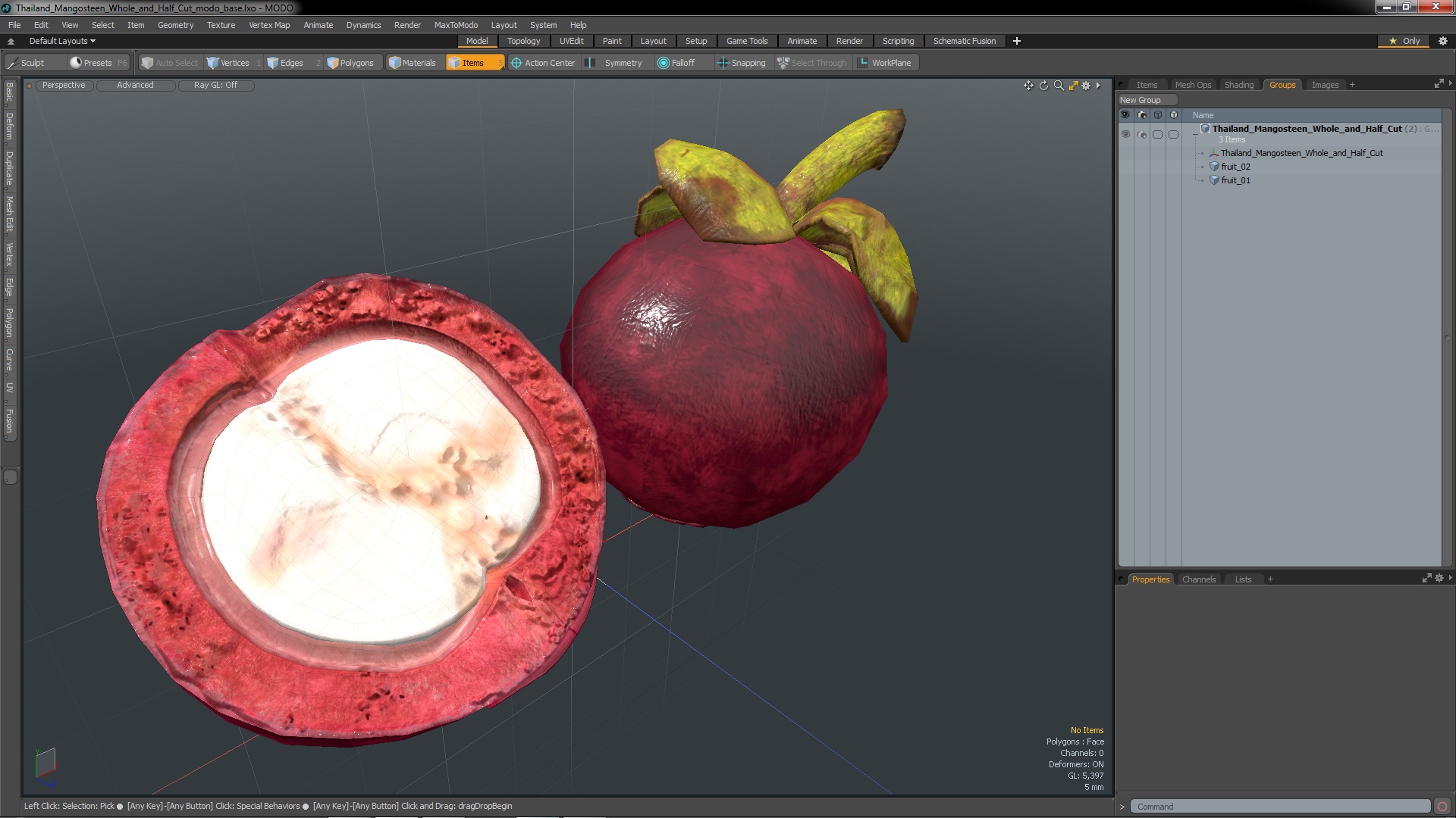 3D Thailand Mangosteen Whole and Half Cut model