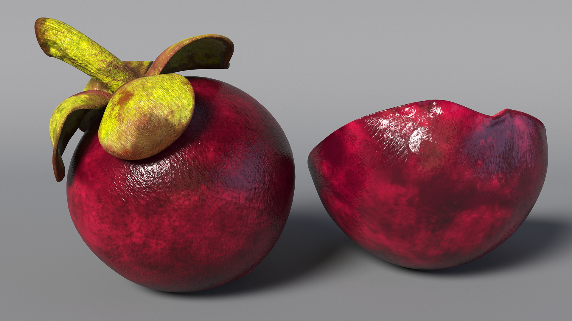 3D Thailand Mangosteen Whole and Half Cut model