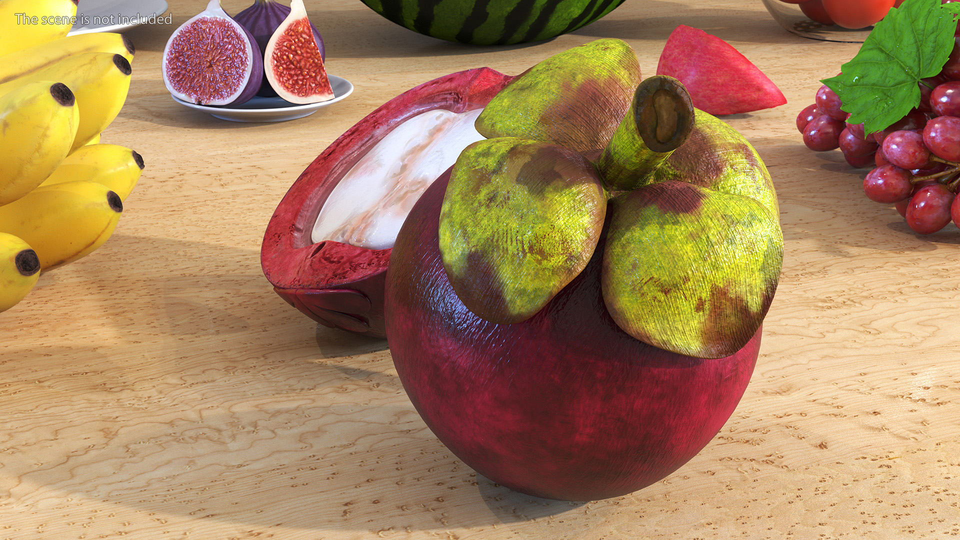 3D Thailand Mangosteen Whole and Half Cut model