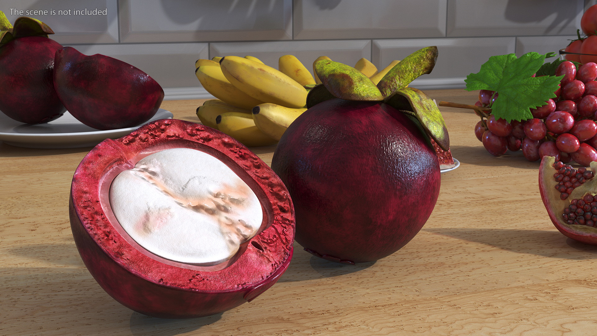 3D Thailand Mangosteen Whole and Half Cut model