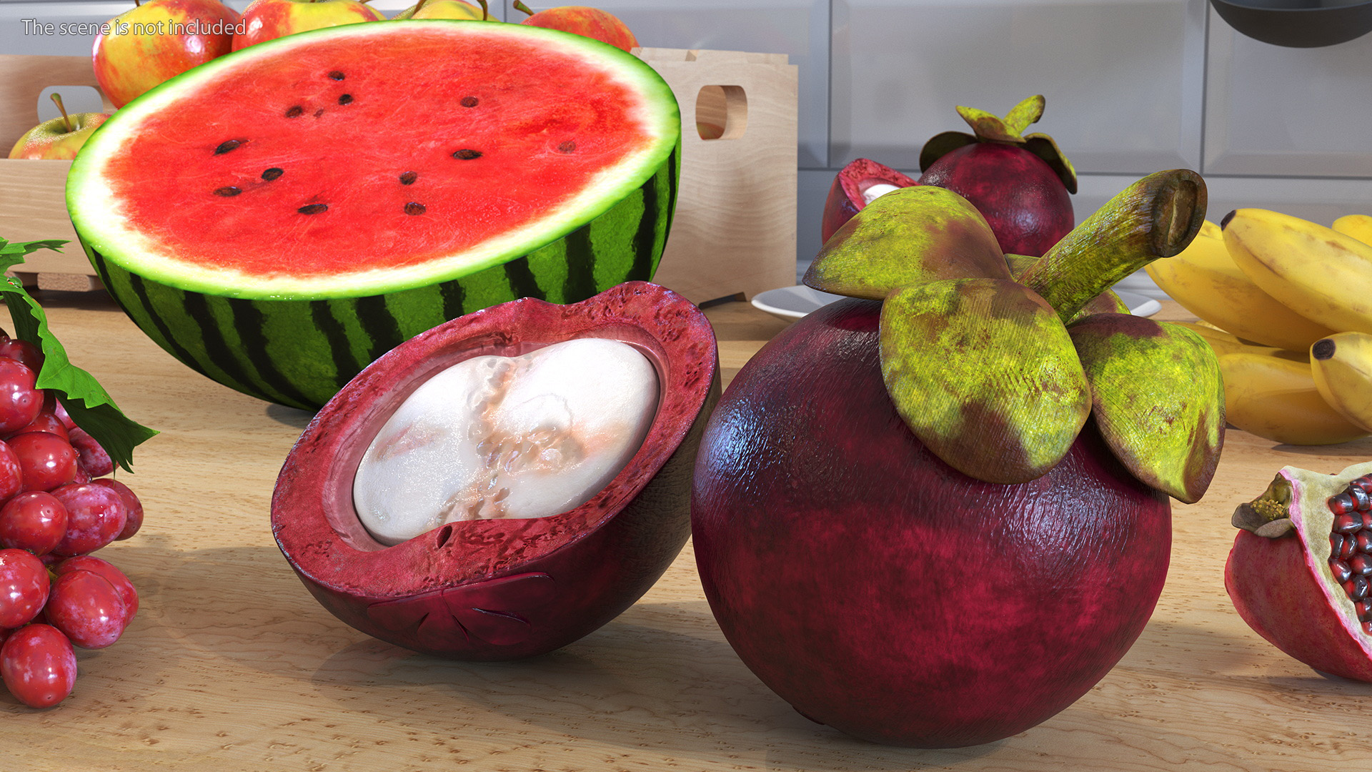 3D Thailand Mangosteen Whole and Half Cut model