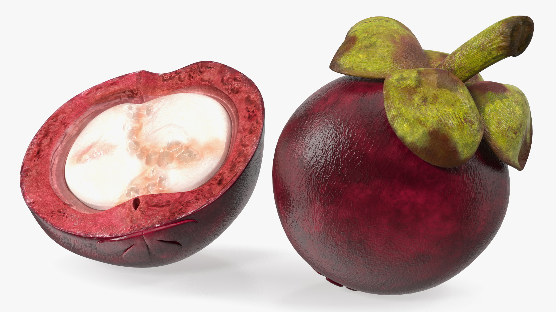 3D Thailand Mangosteen Whole and Half Cut model