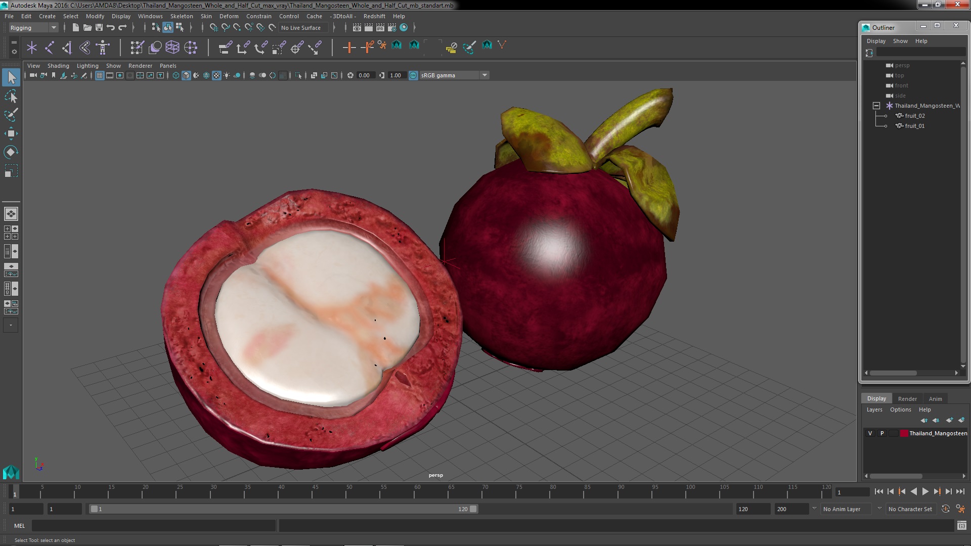 3D Thailand Mangosteen Whole and Half Cut model